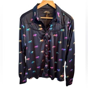 NWT Wrangler Satin Rainbow Horse Blouse Size Large